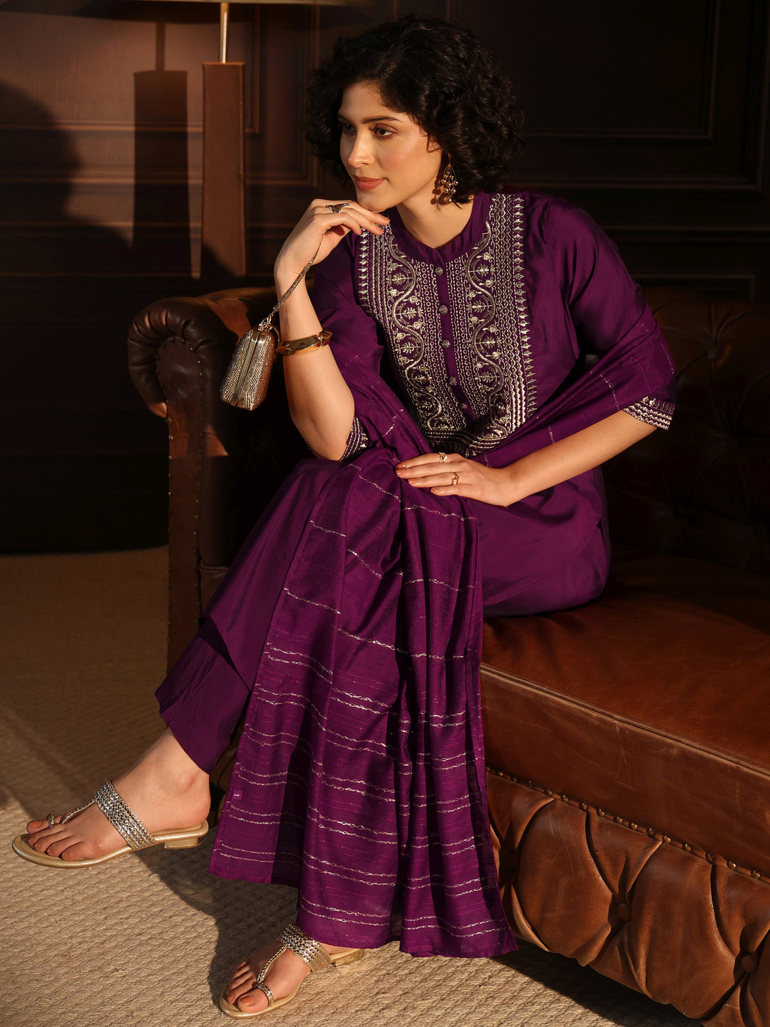 Gerua Burgundy Yoke Design Silk Blend Straight Suit With Dupatta