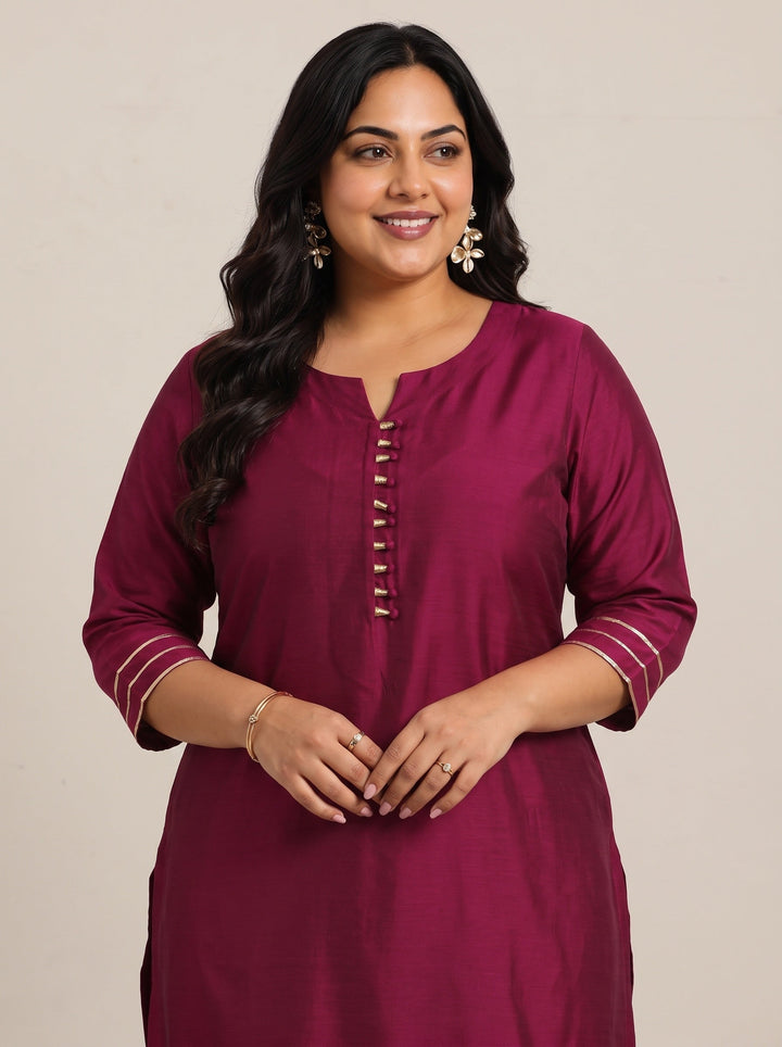 Plus Size Pink Solid Silk Blend Straight Suit With Dupatta
