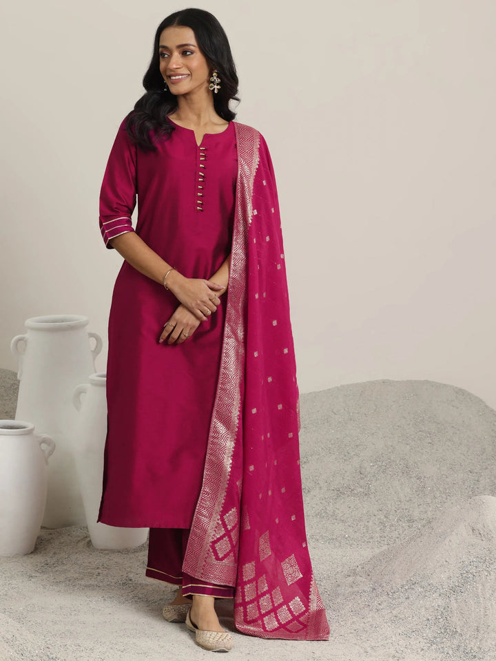 Gerua Pink Solid Silk Blend Straight Suit With Dupatta