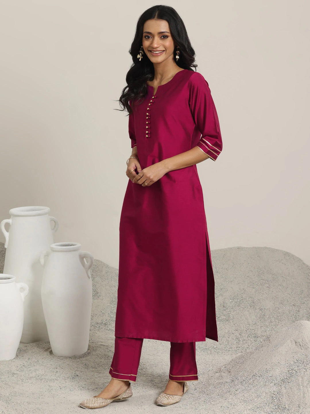 Gerua Pink Solid Silk Blend Straight Suit With Dupatta