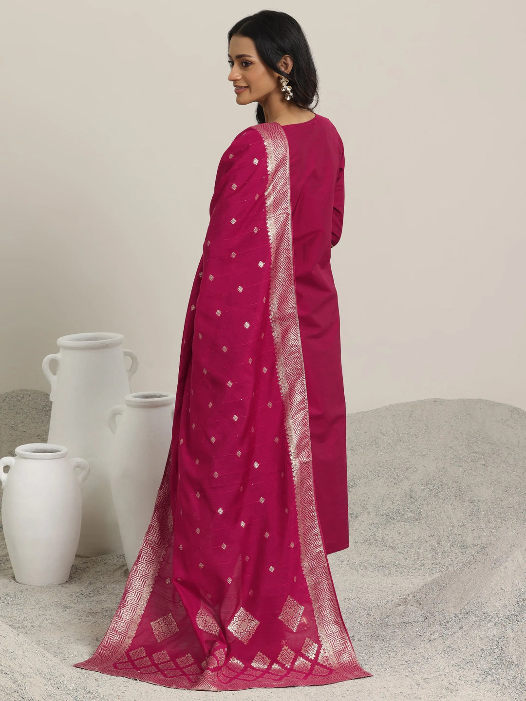 Gerua Pink Solid Silk Blend Straight Suit With Dupatta