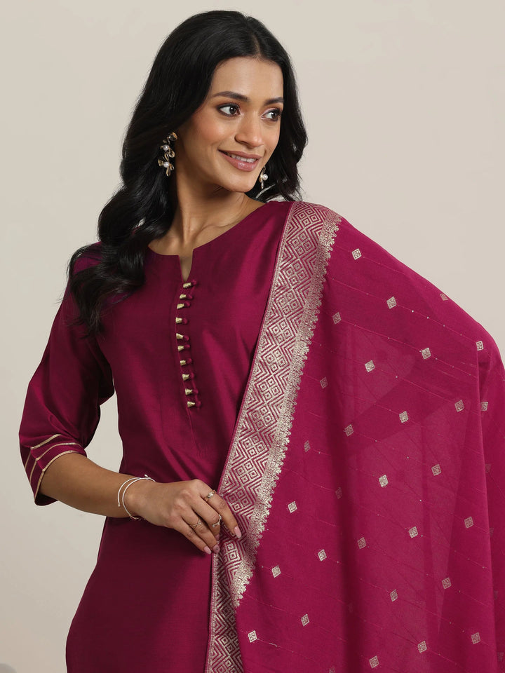 Gerua Pink Solid Silk Blend Straight Suit With Dupatta