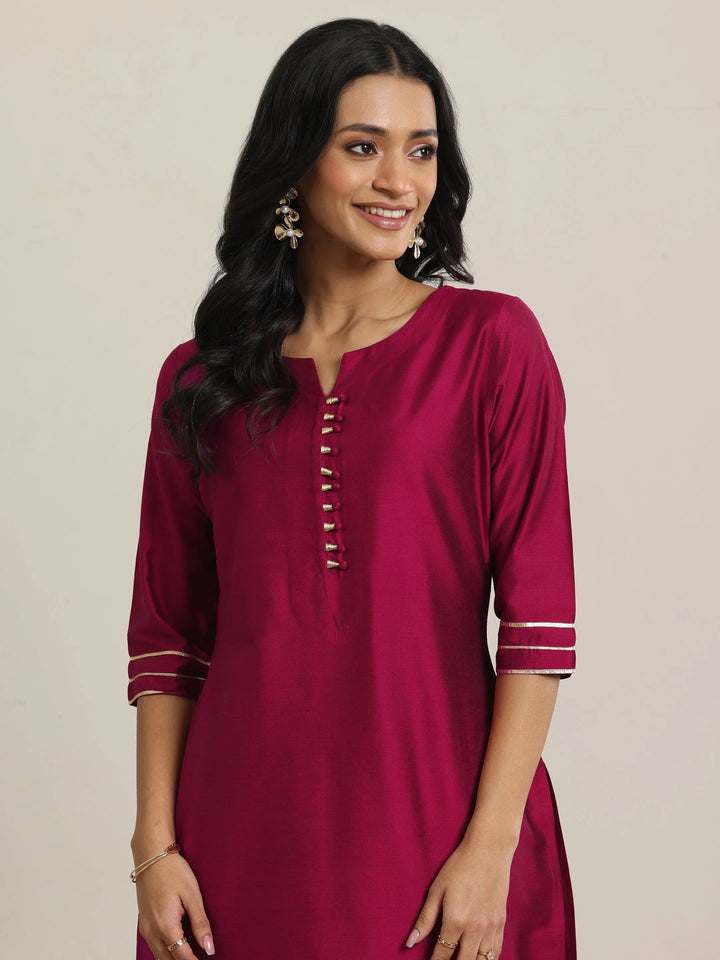 Gerua Pink Solid Silk Blend Straight Suit With Dupatta