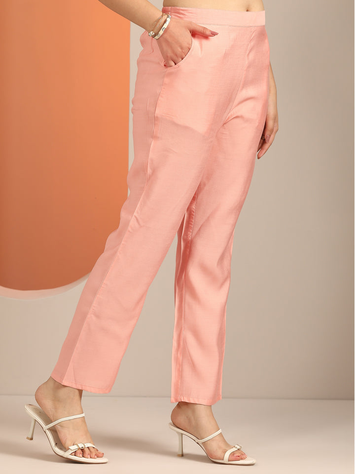 Peach Yoke Design Silk Blend Straight Suit With Dupatta