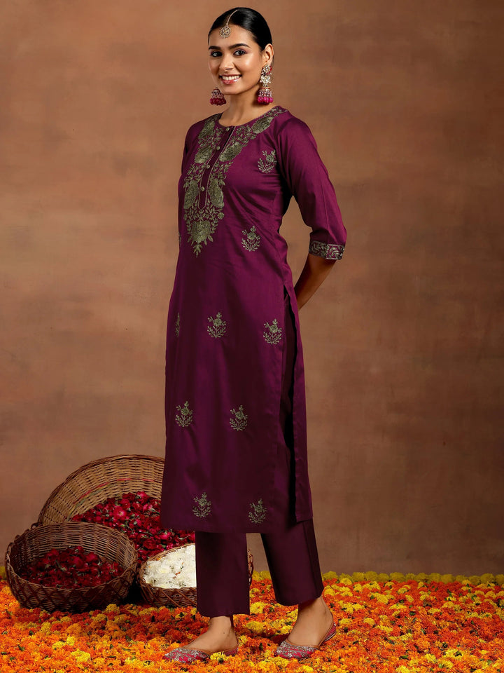 Gerua Burgundy Yoke Design Silk Blend Straight Suit With Dupatta