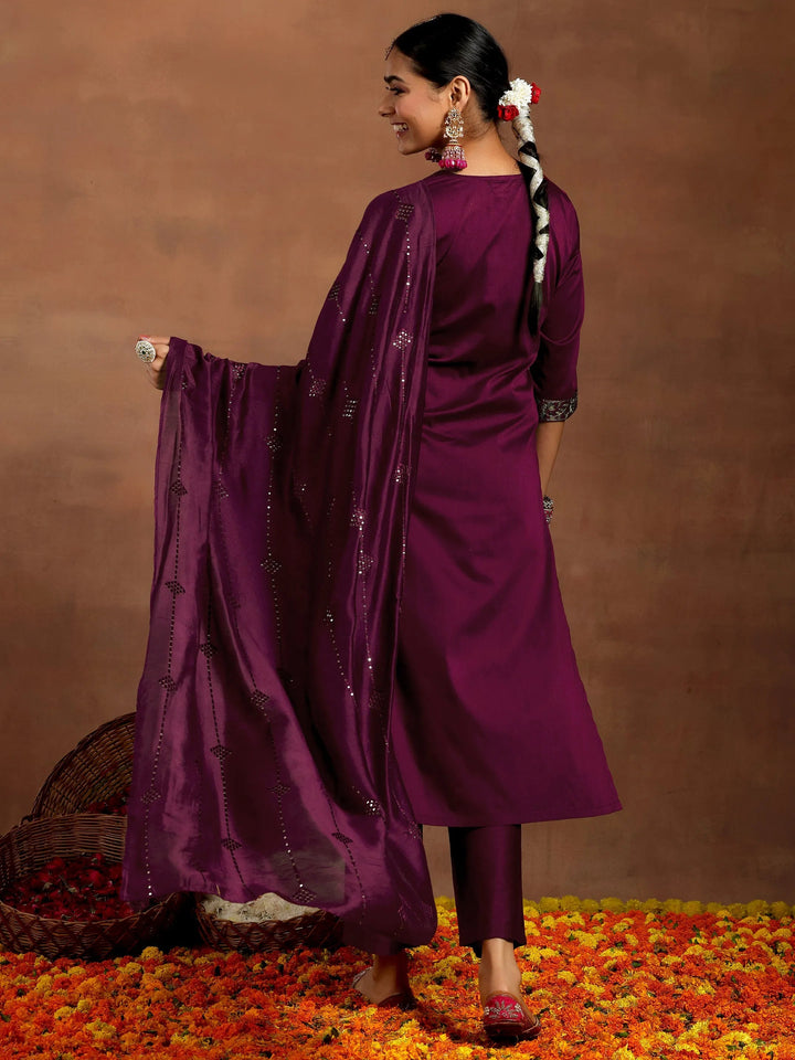 Gerua Burgundy Yoke Design Silk Blend Straight Suit With Dupatta