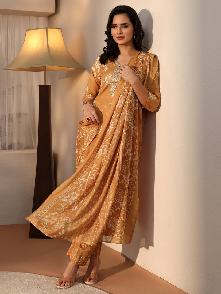 Gerua Mustard Floral Printed Straight Suit Set