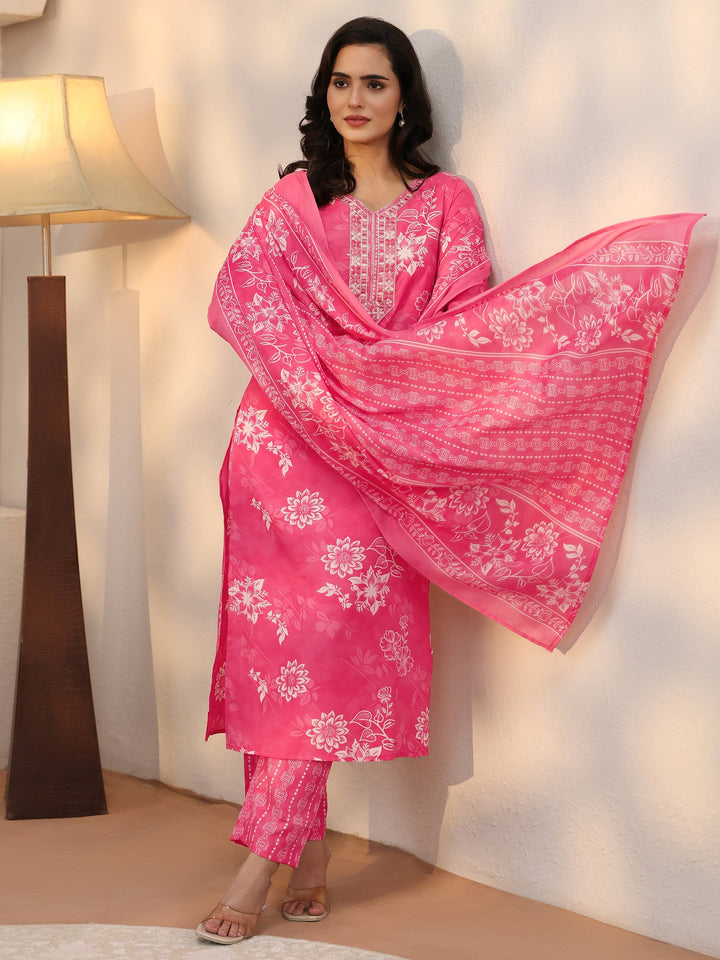 Gerua Pink Floral Printed Straight Suit Set