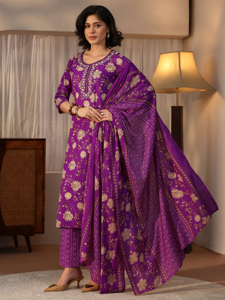 Gerua Purple Floral Printed Straight Suit Set