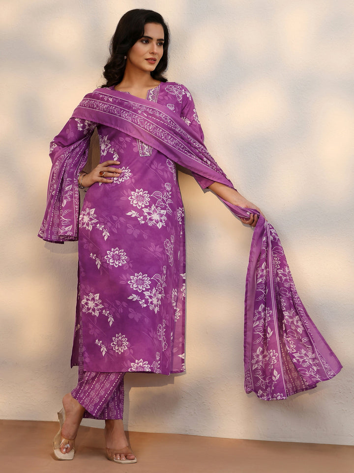 Gerua Purple Floral Printed Straight Suit Set