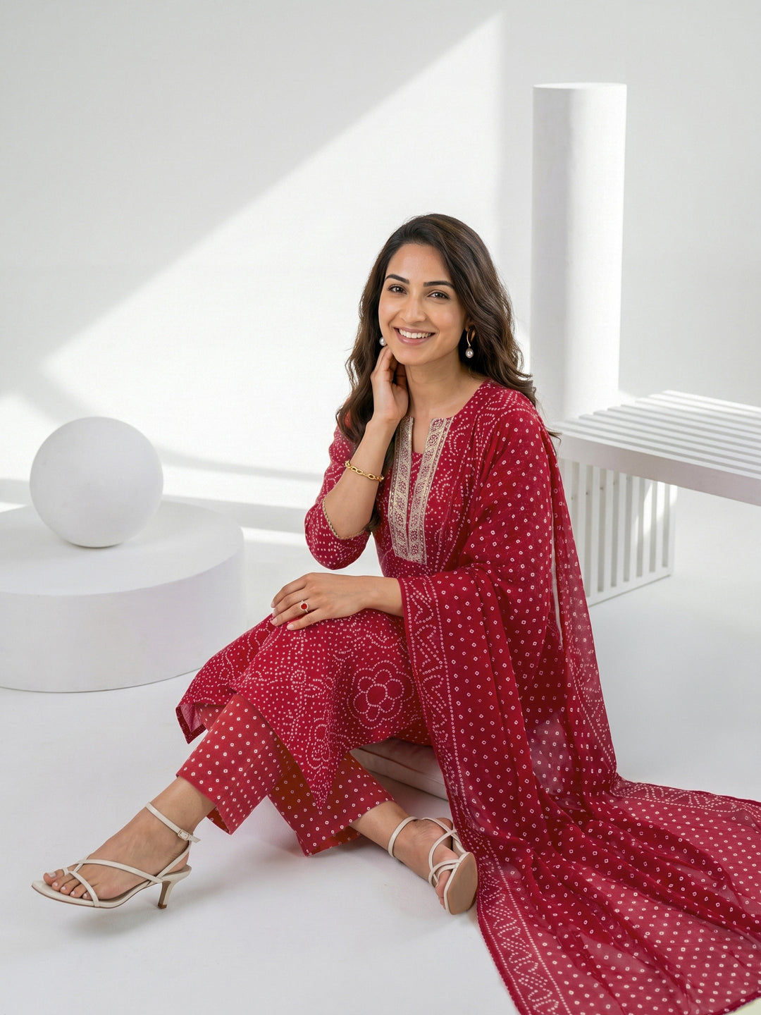 Gerua Red Bandhani Printed Straight Suit Set