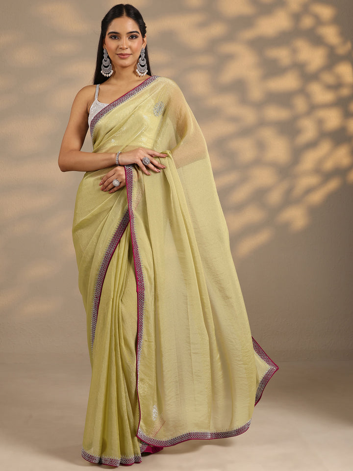 Green Embellished Organza Saree With Unstitched Blouse Piece