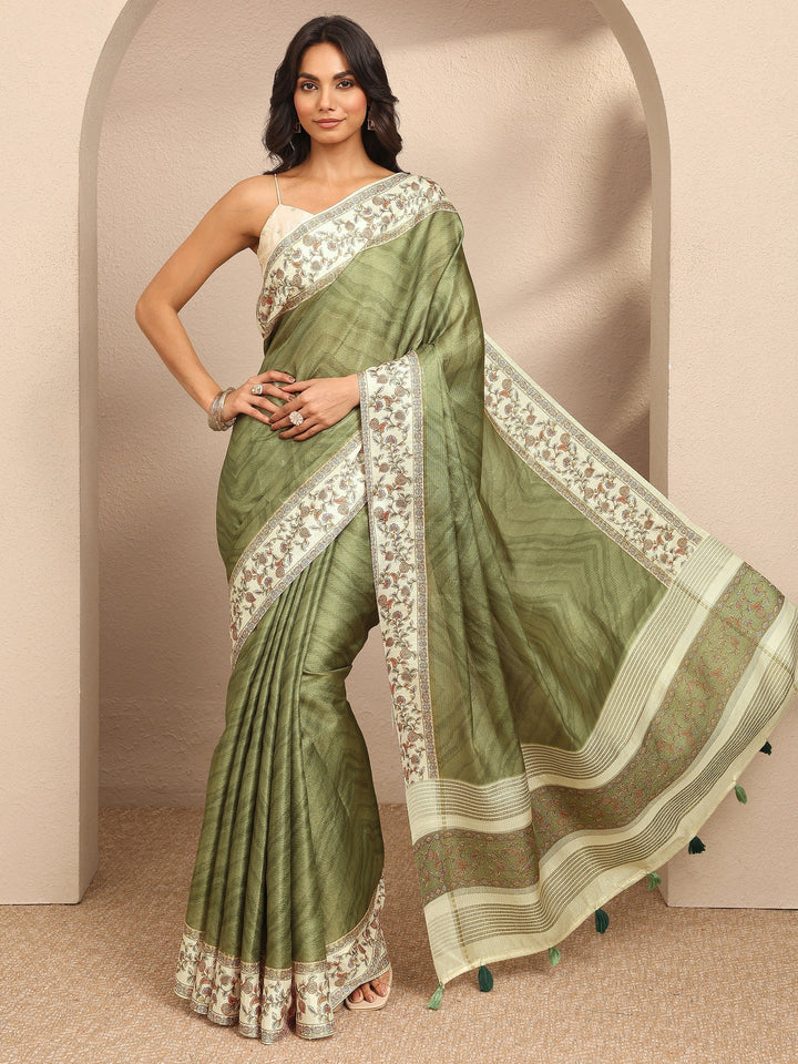 Green Leheriya Printed Silk Blend Saree With Unstitched Blouse Piece