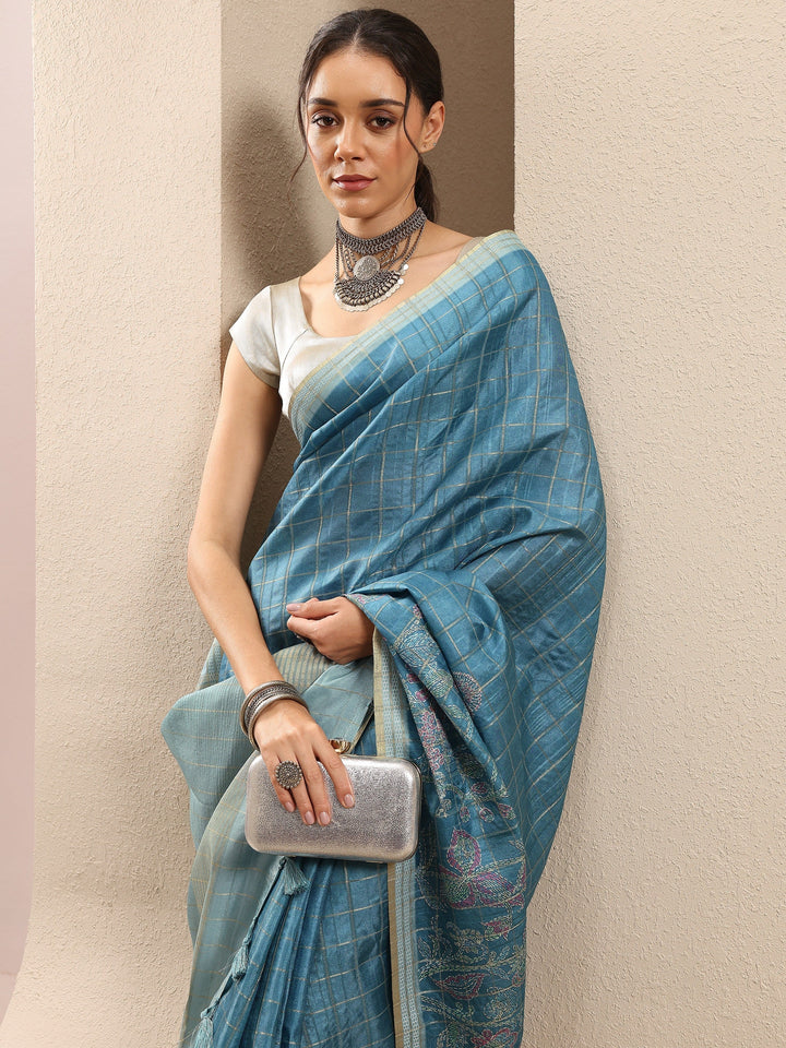 Green Printed Silk Blend Saree With Unstitched Blouse Piece