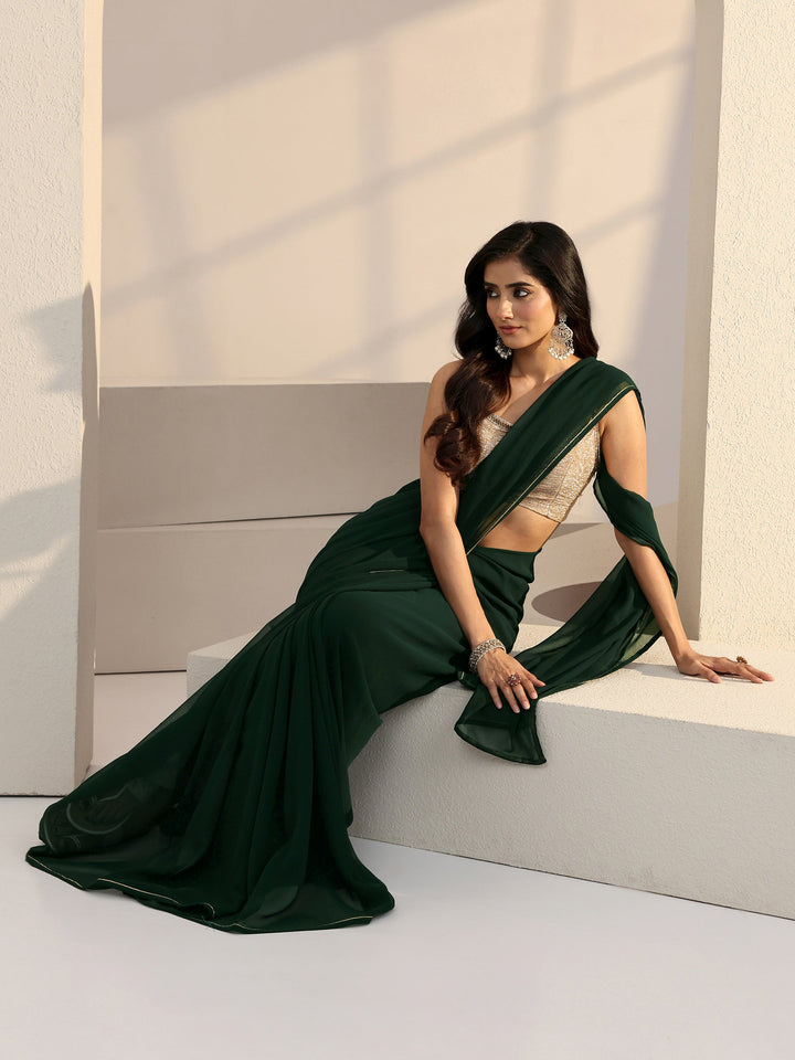 Libas Forest Green Georgette Pre Draped Saree