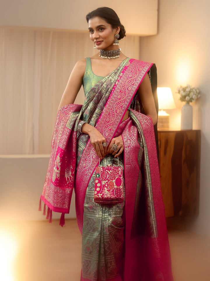 Libas Grey Gharchola Silk Blend Saree