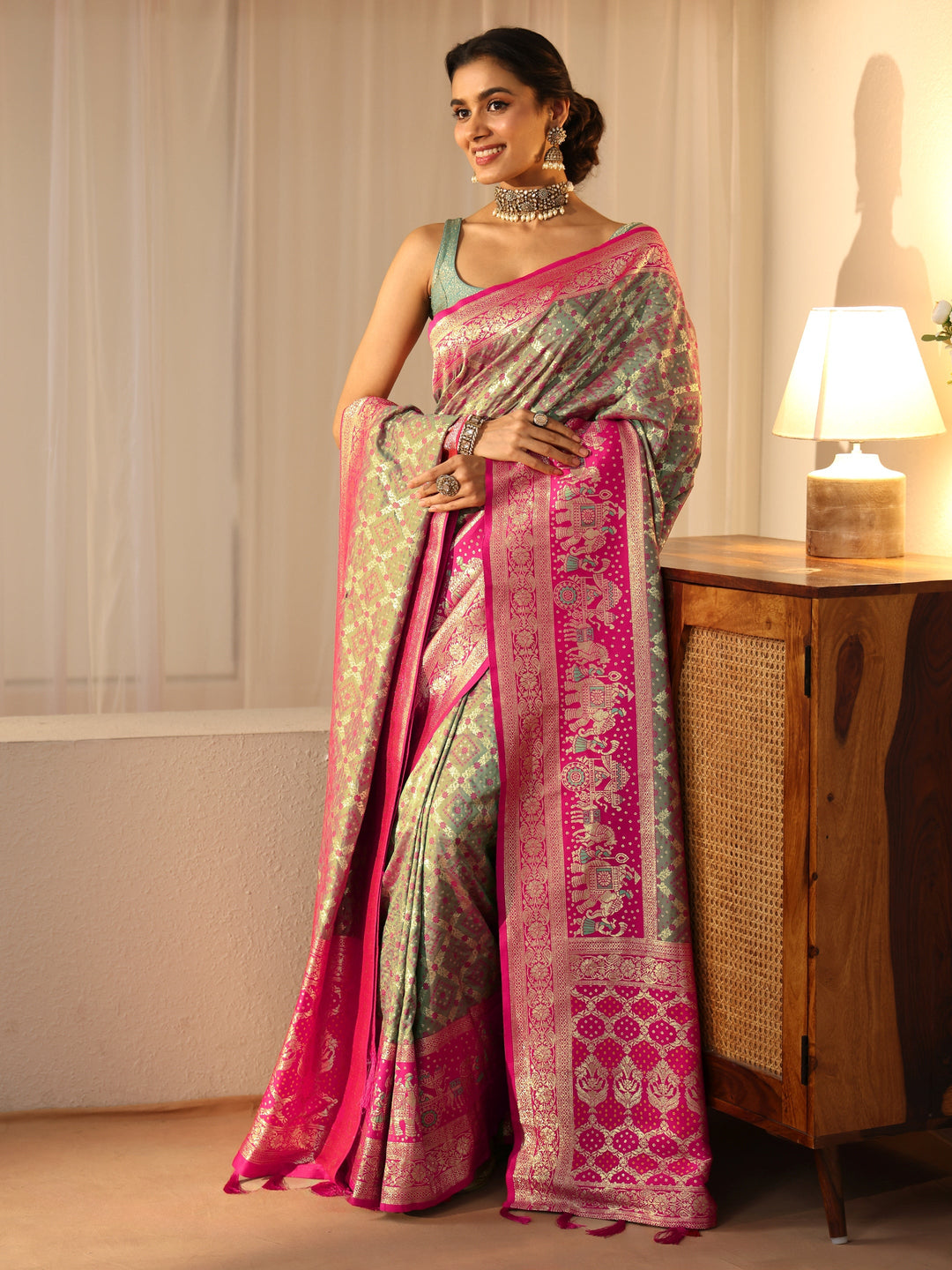 Libas Grey Gharchola Silk Blend Saree