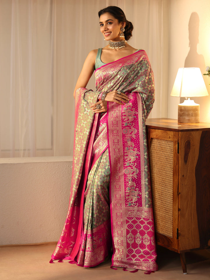 Libas Grey Gharchola Silk Blend Saree