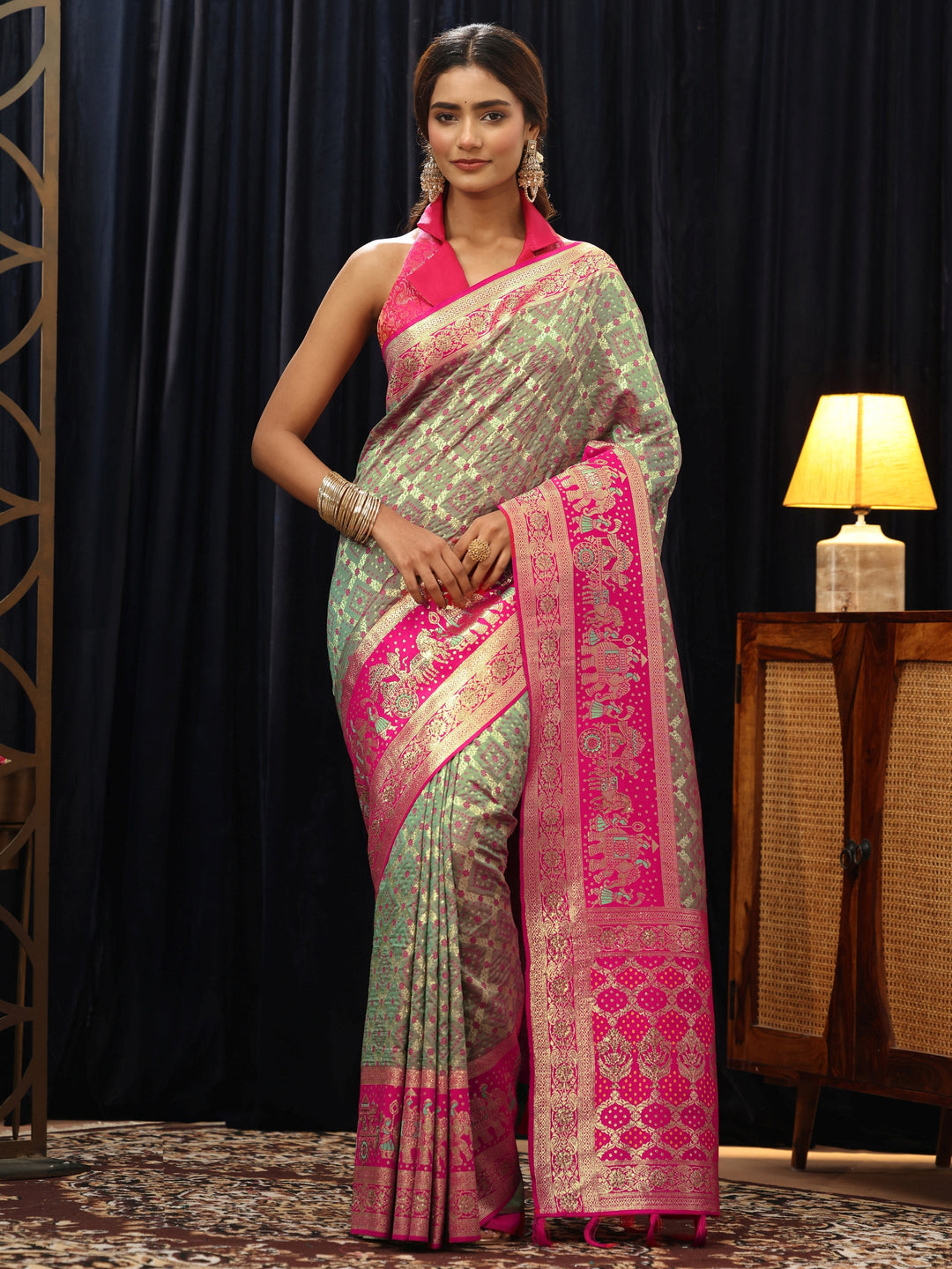 Libas Grey Gharchola Silk Blend Saree