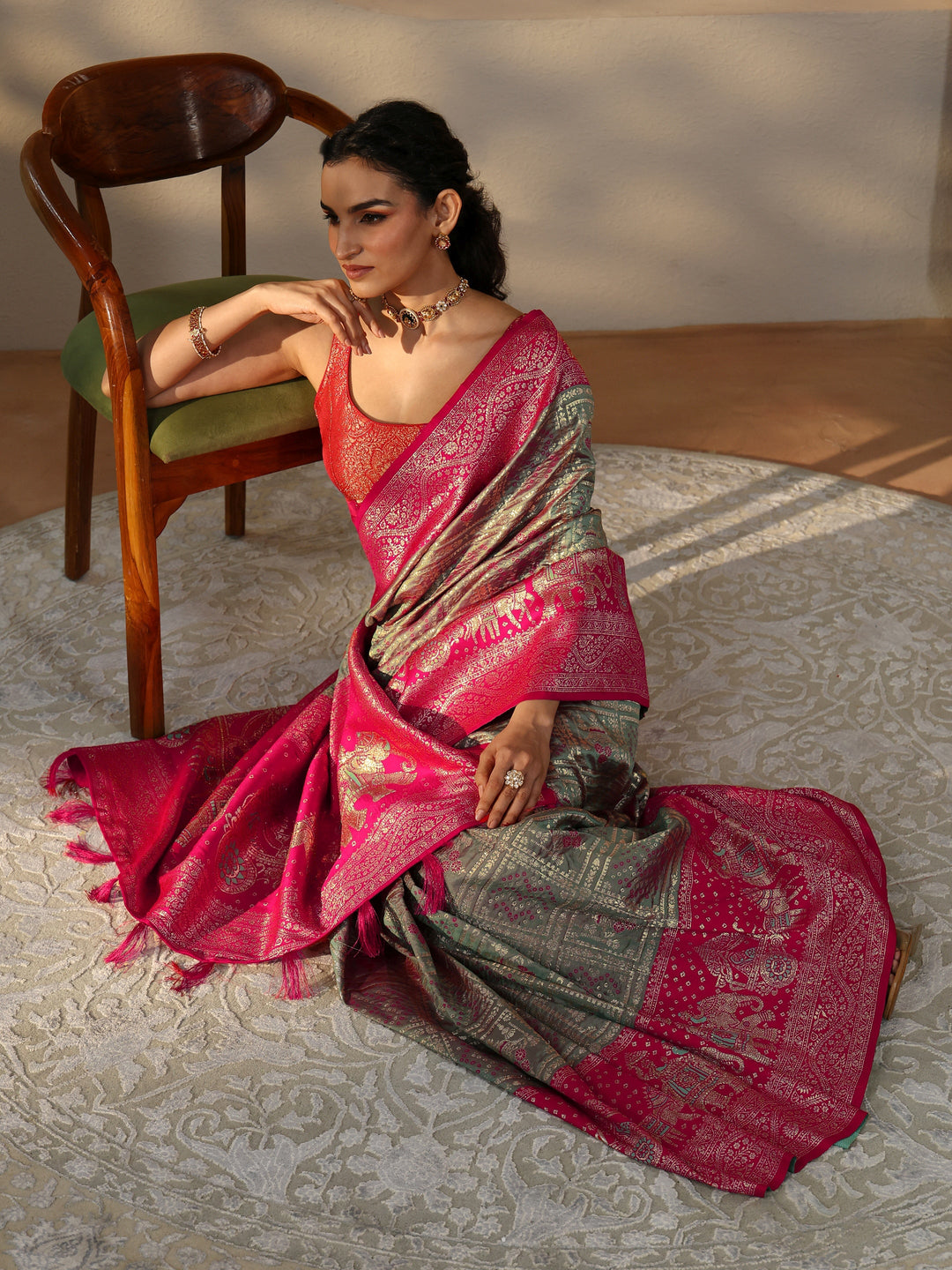 Libas Grey Gharchola Silk Blend Saree