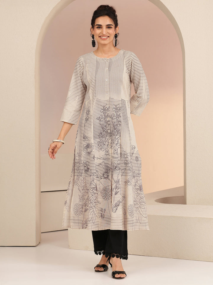Libas Ivory Abstract Print Cotton Blend A-Line Kurta
