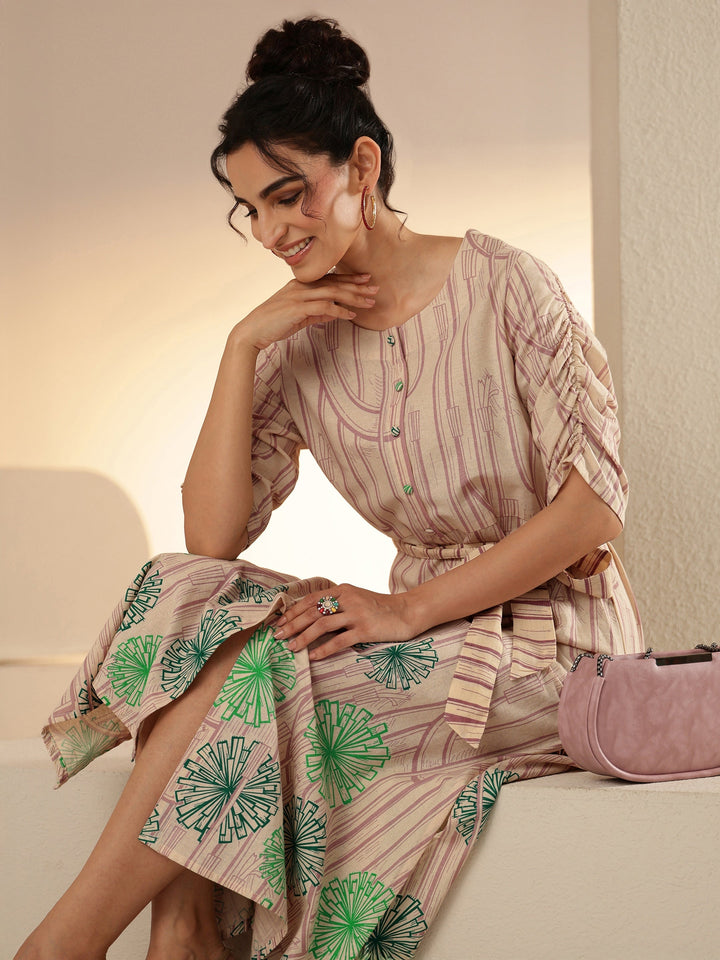 Libas Ivory Geometric Print Cotton Midi Dress
