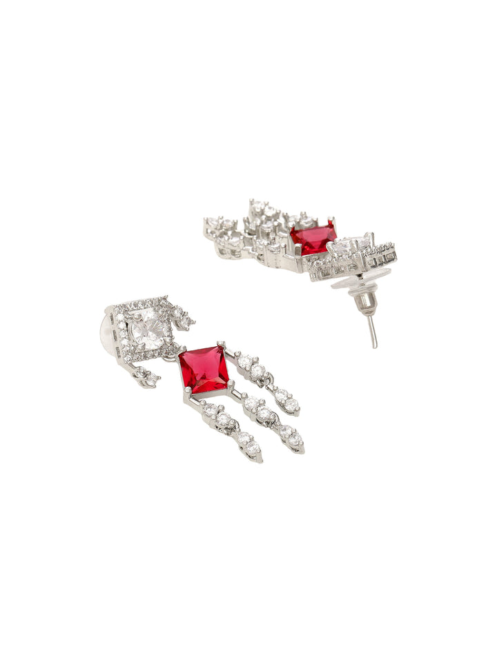 Libas Silver Plated AD Red Stone Necklace Set