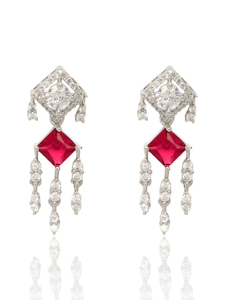 Libas Silver Plated AD Red Stone Necklace Set