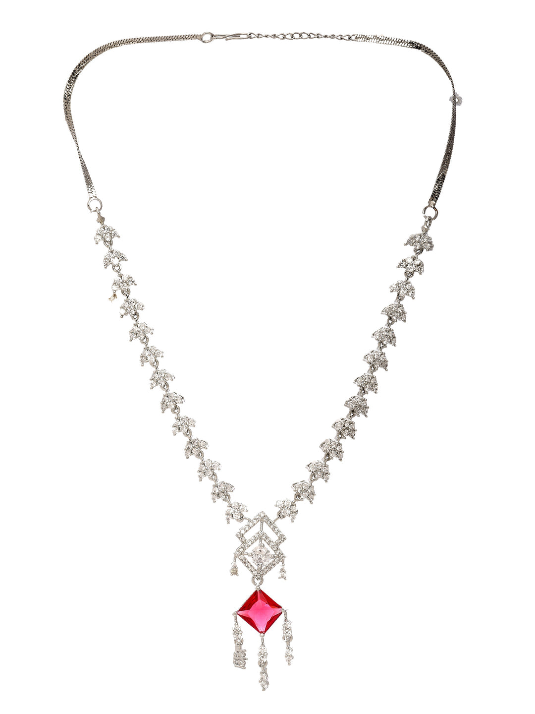 Libas Silver Plated AD Red Stone Necklace Set