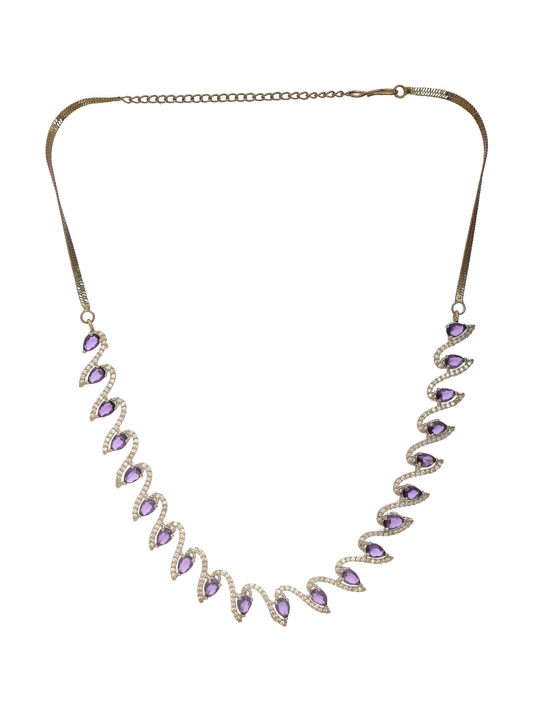 Libas Silver Plated AD Blue Stone Tear Drop Necklace Set