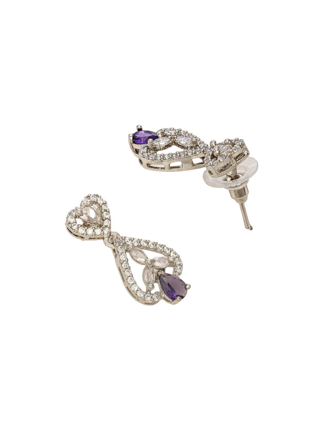 Libas Silver Plated AD Blue Stone Tear Drop Necklace Set