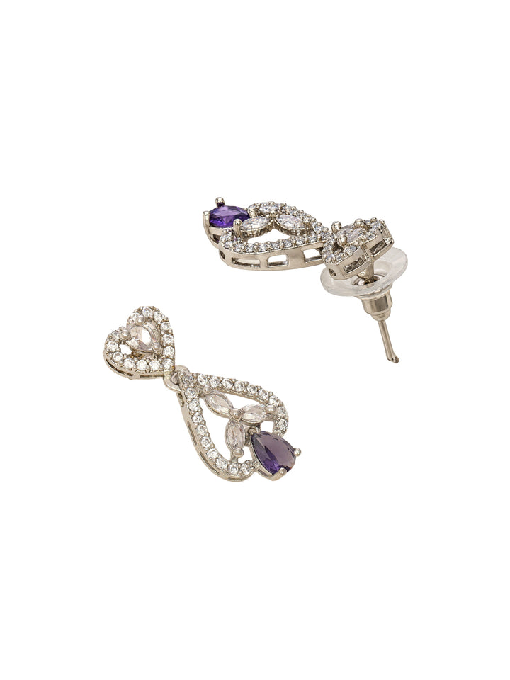 Libas Silver Plated AD Blue Stone Tear Drop Necklace Set