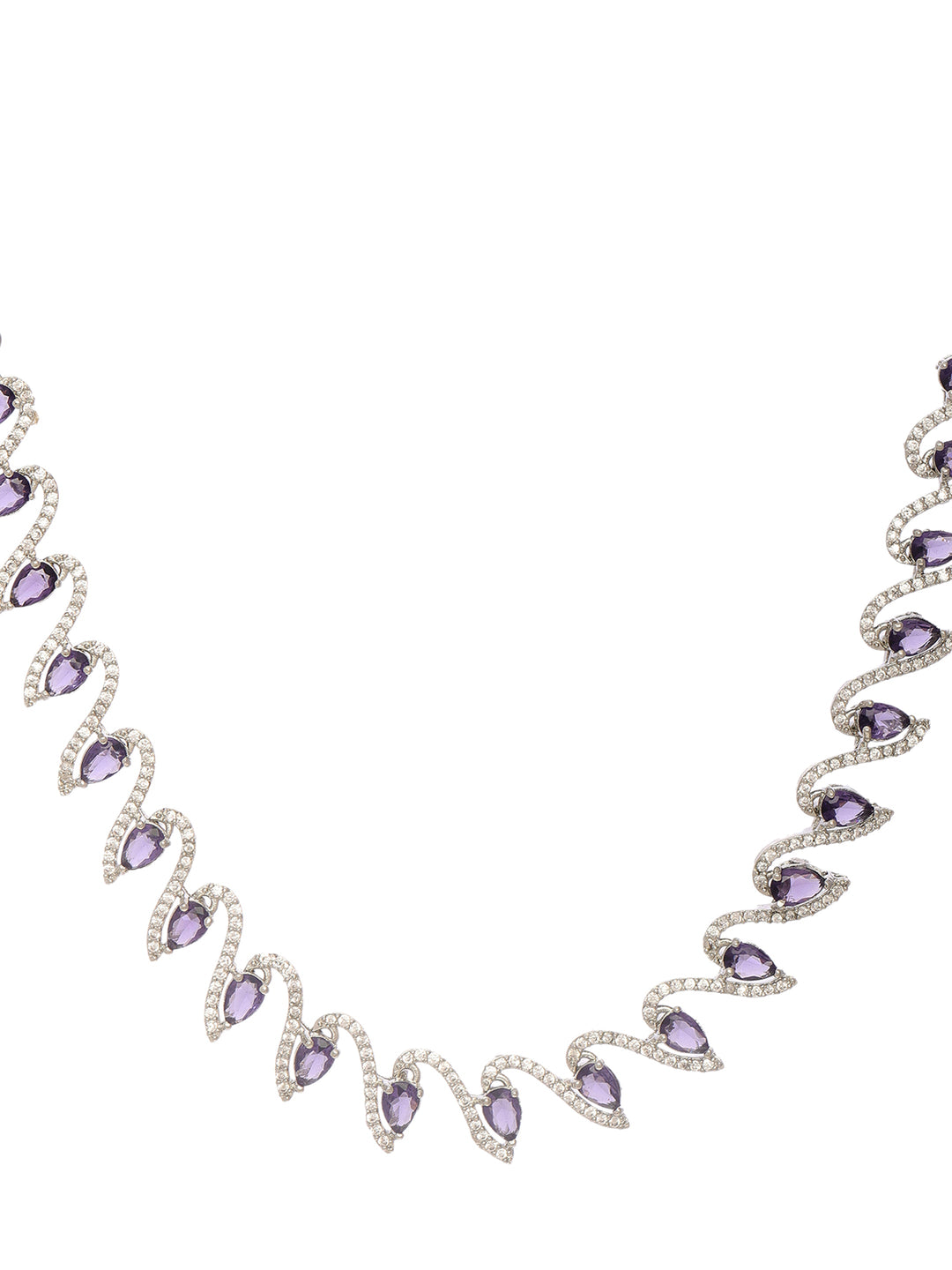 Libas Silver Plated AD Blue Stone Tear Drop Necklace Set