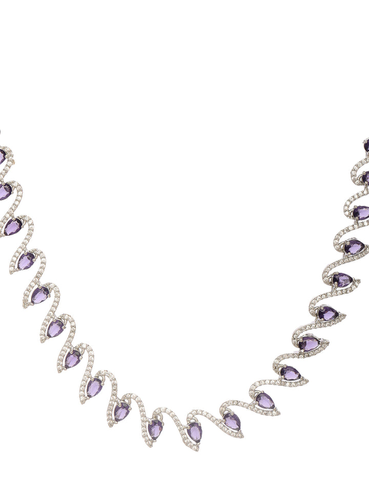 Libas Silver Plated AD Blue Stone Tear Drop Necklace Set