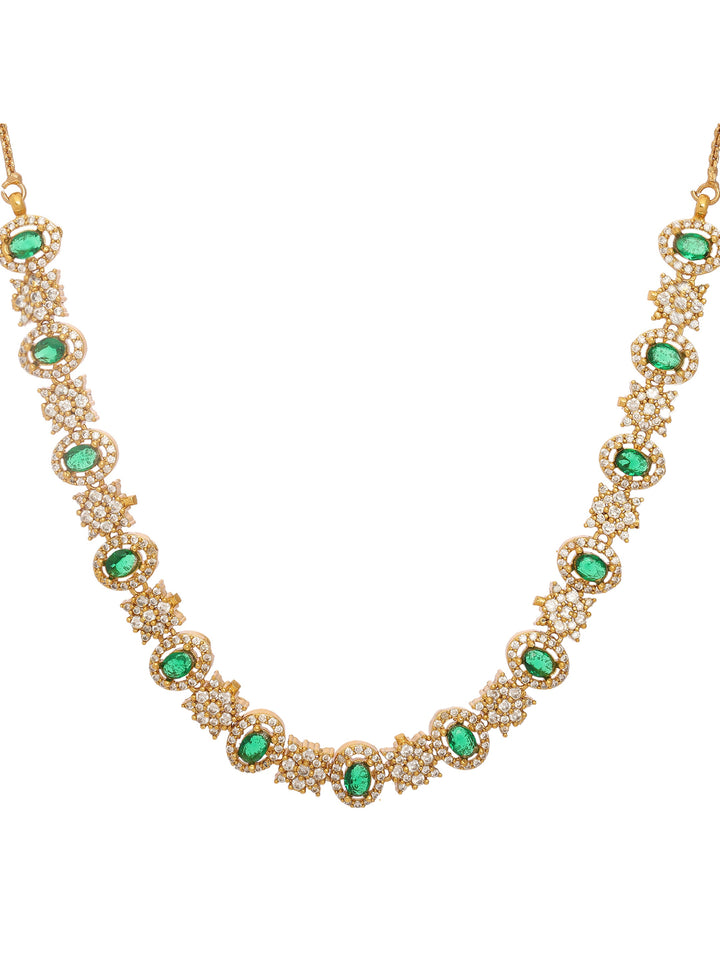 Libas Floral Design AD Emerald Stone Necklace Set