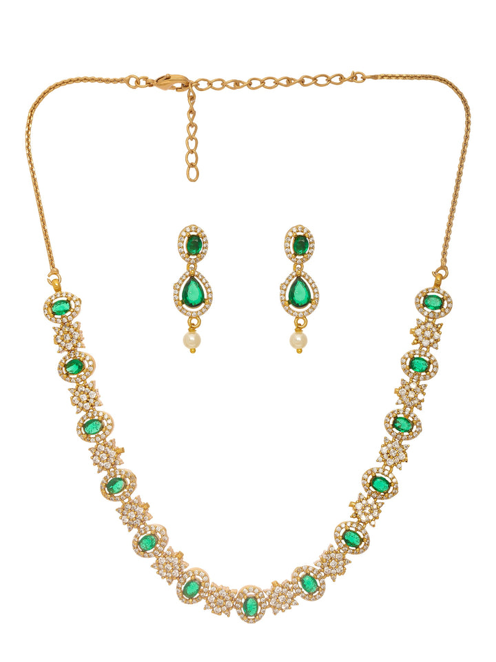 Libas Floral Design AD Emerald Stone Necklace Set