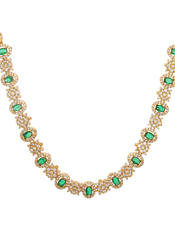 Libas Floral Design AD Emerald Stone Necklace Set
