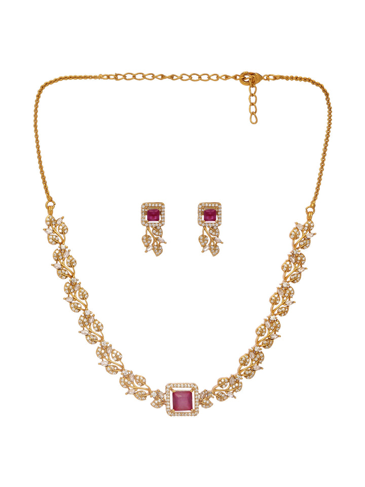 Libas Gold-Tone Leaf Pattern Zircon Necklace Set