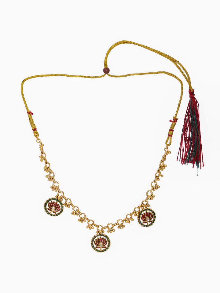 Libas Gold Tone Meenakari Lotus Motif Necklace Set
