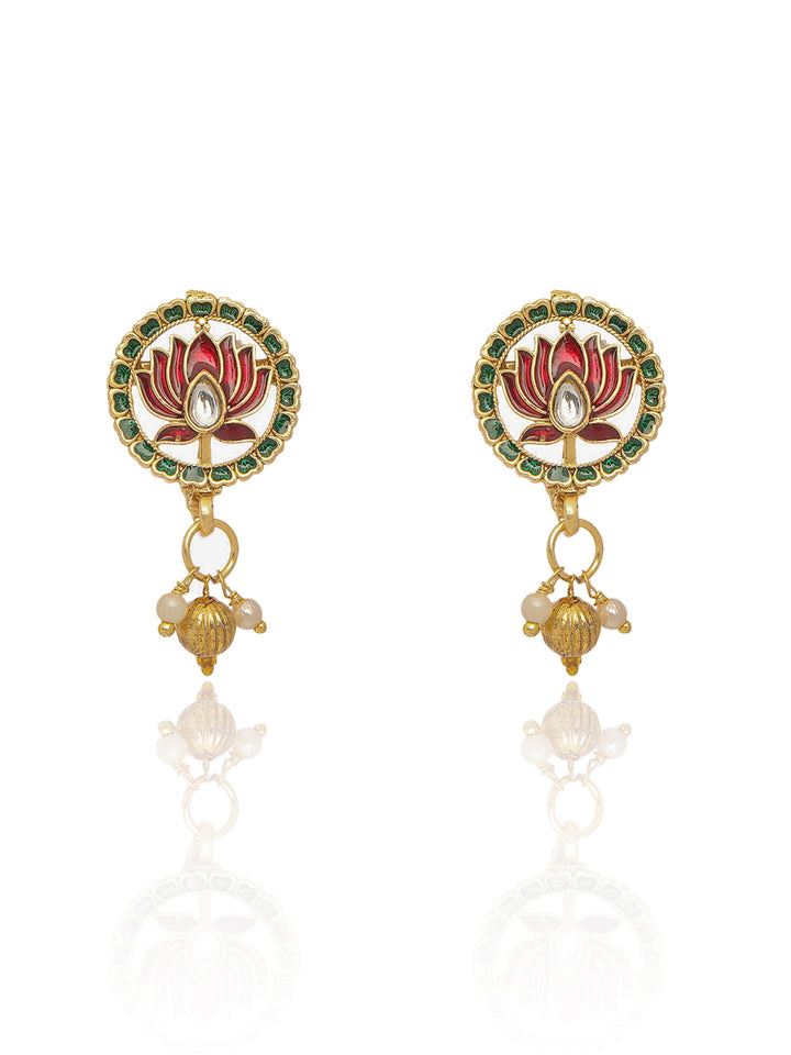 Libas Gold Tone Meenakari Lotus Motif Necklace Set