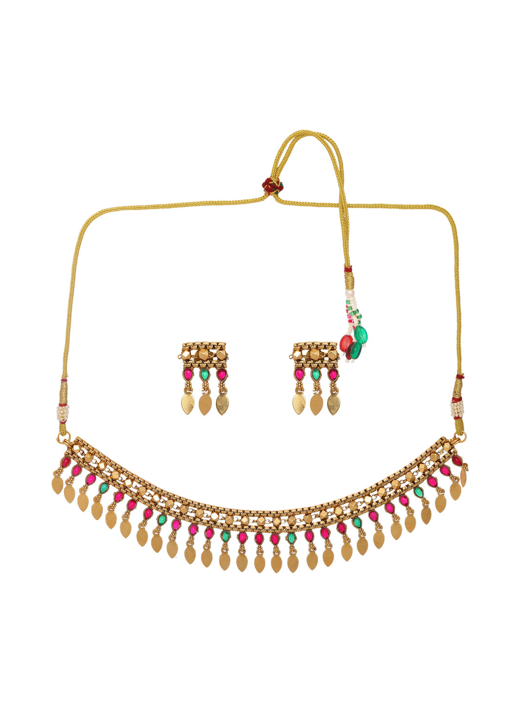 Libas Multicolour Stone Traditional Fringe Necklace Set