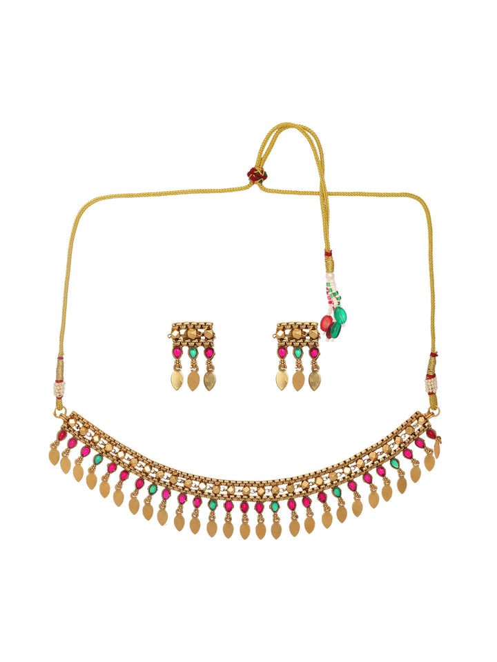 Libas Multicolour Stone Traditional Fringe Necklace Set