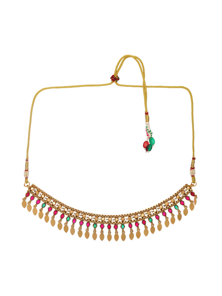 Libas Multicolour Stone Traditional Fringe Necklace Set