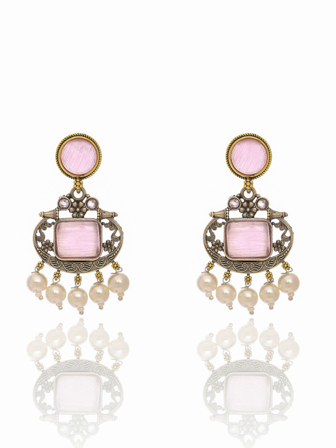 Libas Blush Pink Stone Vintage Style Brass Earrings