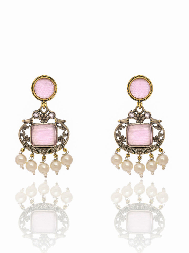 Libas Blush Pink Stone Vintage Style Brass Earrings