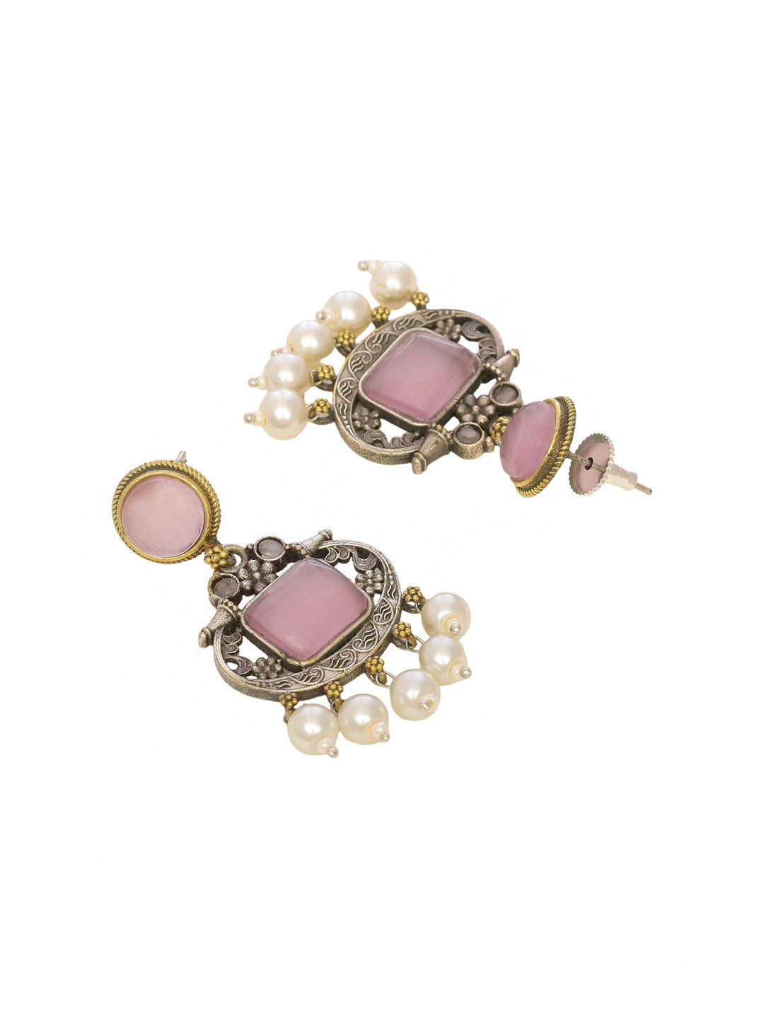 Libas Blush Pink Stone Vintage Style Brass Earrings
