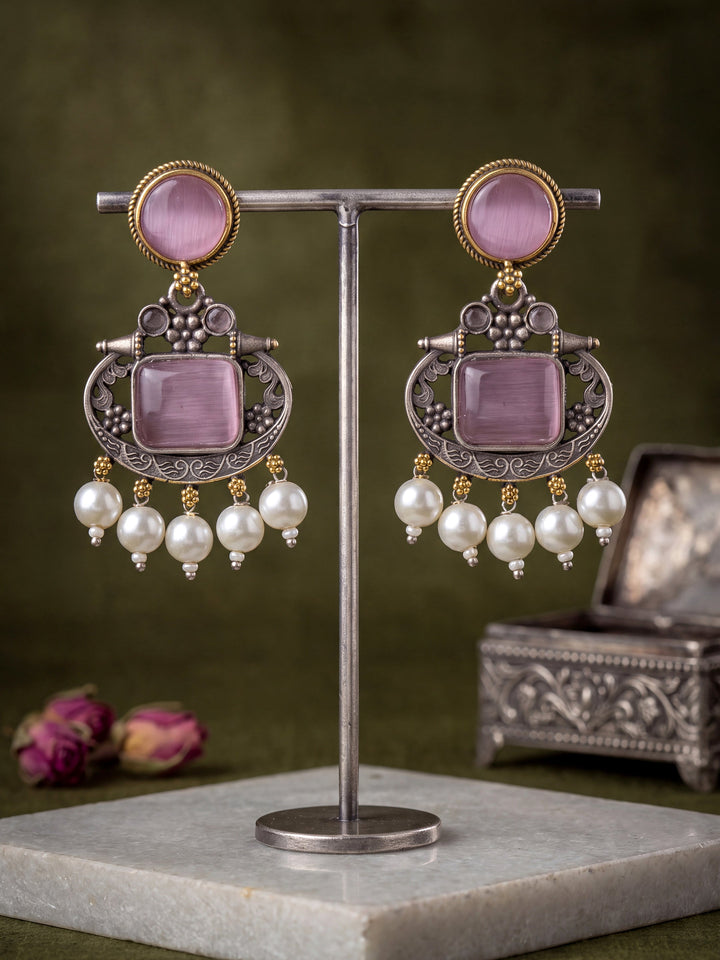 Libas Blush Pink Stone Vintage Style Brass Earrings
