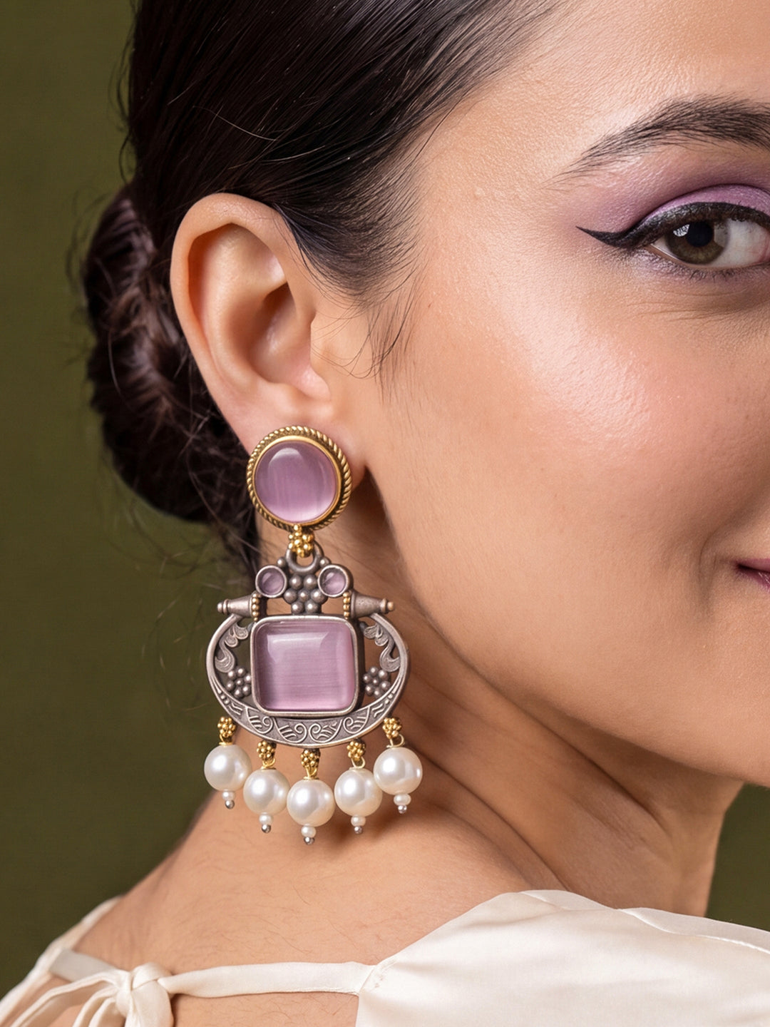Libas Blush Pink Stone Vintage Style Brass Earrings