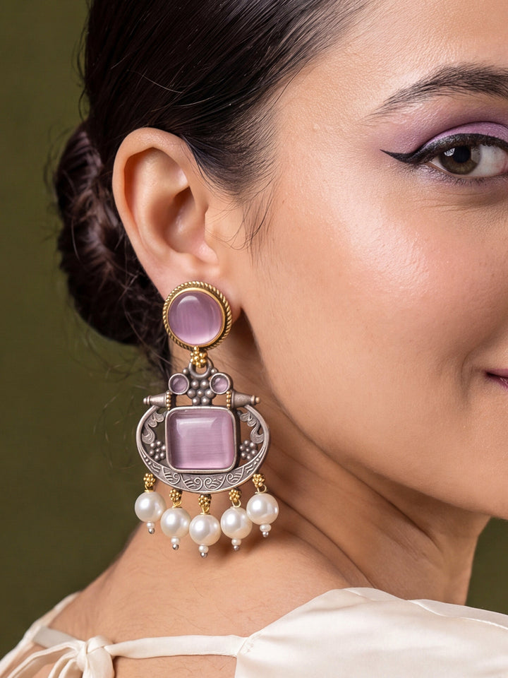Libas Blush Pink Stone Vintage Style Brass Earrings