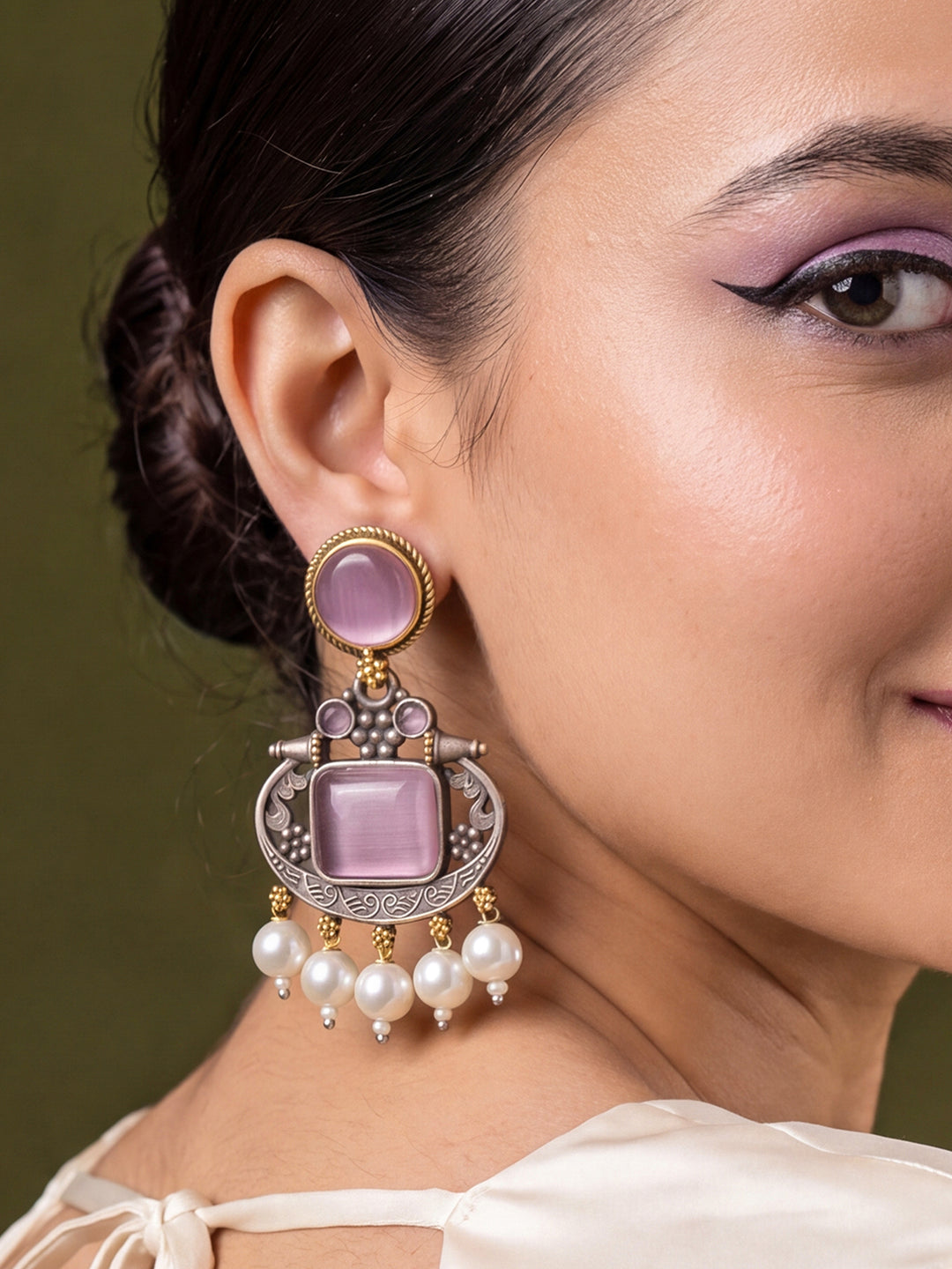 Libas Blush Pink Stone Vintage Style Brass Earrings